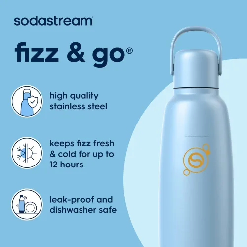 Miniatura 2 de sodastream Fizz & Go - Botella de bebidas carbonatadas de acero inoxidable de 0.9 L, con doble aislamiento, mantiene el calor o el frío durante 12