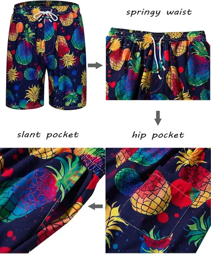 Miniatura 6 de fohemr Mens Hawaiian Shirt and Short Beach Set Match Tropical PineappleFlamingo Pattern Outfits Short Sleeve Short 2 PC