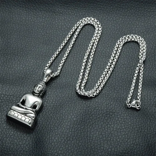 Miniatura 4 de SINLEO Collar con colgante de Buda tibetano de acero inoxidable para hombre, amuleto de Amitabha