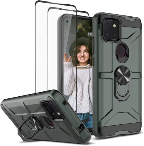 Miniatura 9 de Jeylly Funda para T-Mobile Revvl 5G con 2 protectores de pantalla de vidrio templado, cuerpo completo híbrido de policarbonato duro suave TPU anillo
