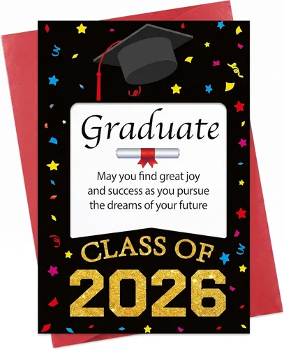D24TIME Tarjetas de graduación de clase de 2026 para él y ella, regalo de graduación feliz para hijo, hija, graduados de la escuela secundaria