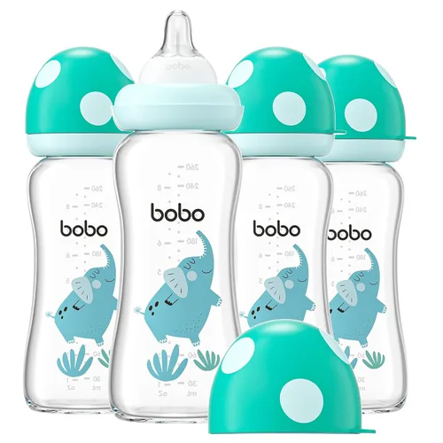 Miniatura 21 de YOHKOH Biberón de vidrio natural con pezón de flujo lento de nivel 1, biberones anticólicos para recién nacidos, botella de vidrio de cuello ancho