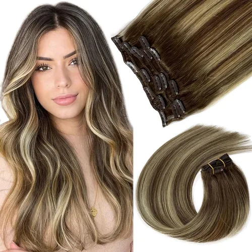 Miniatura 18 de Extensiones de cabello humano real con clip, de 12 pulgadas, para mujer, color rubio plateado, balayage, 2.47 oz, 7