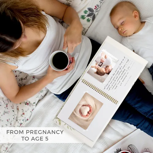 Miniatura 6 de Libro de recuerdos para bebés para niños y niñas – Álbum de fotos atemporal para bebés de los primeros 5 años – Diario álbum de recortes de género