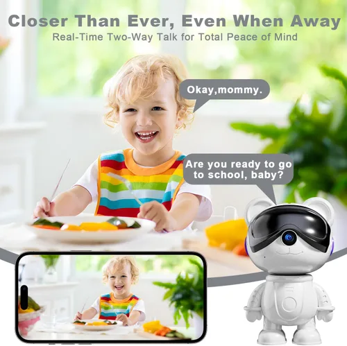 Miniatura 6 de 2K 3MP Cute Bear Cámara de seguridad para el hogar: 5G/2.4G WiFi Cámara interior para bebé/mascota/niñera - Vista de 360°, detección de humanos