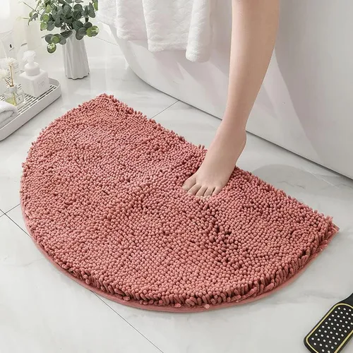 Miniatura 3 de HYFAN Alfombra de baño de felpilla de microfibra semicircular antideslizante, súper absorbente, de secado rápido, alfombra de ducha suave y lanuda