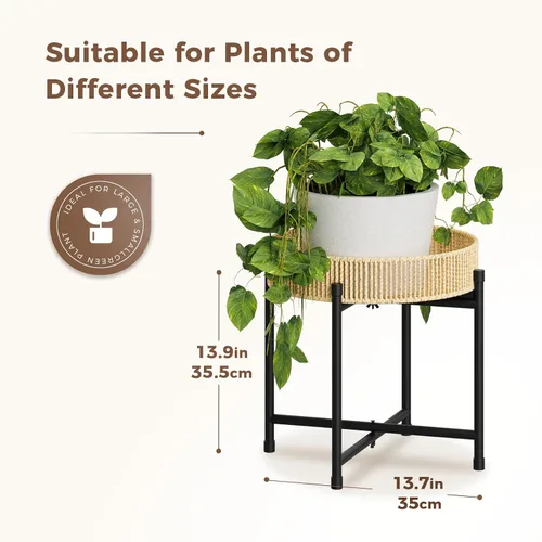 Miniatura 5 de Bamworld - Soporte de plantas de ratán para interior, mesa de plantas boho para plantas grandes, taburete individual para plantas, soporte