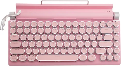 Adventurers Teclado mecánico retro estilo máquina de escribir, retroiluminación LED, 83 teclas, Bluetooth 5.0, eje azul, panel de color rosa,