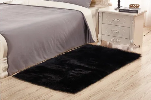 Miniatura 9 de Alfombra de piel sintética suave de lujo de piel de oveja esponjosa y lanuda para silla de dormitorio, sofá o para salón, color rosa bebé, alfombra