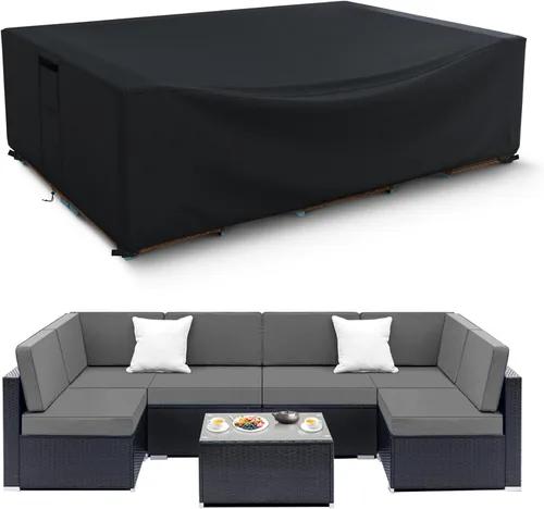 Miniatura 18 de Fundas para muebles de patio impermeables, resistentes 600D, fundas para muebles de exterior para sofá seccional exterior, resistente al desgarro