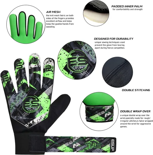 Miniatura 3 de Guantes de portero de fútbol para niños, jóvenes y adultos, guantes de portero de fútbol con doble protección para la muñeca y látex de 0.157 Verde