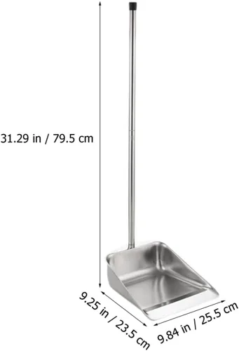 Miniatura 6 de DOITOOL Sartén de acero inoxidable resistente con mango largo, palas de basura verticales para vestíbulo, recogedor de polvo para el hogar, oficina
