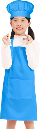 Miniatura 14 de BIGHAS Juego de delantal de chef para niños y niñas, correa ajustable para el cuello, cierre de gancho y bucle, diseño de cintura para hornear Blanco