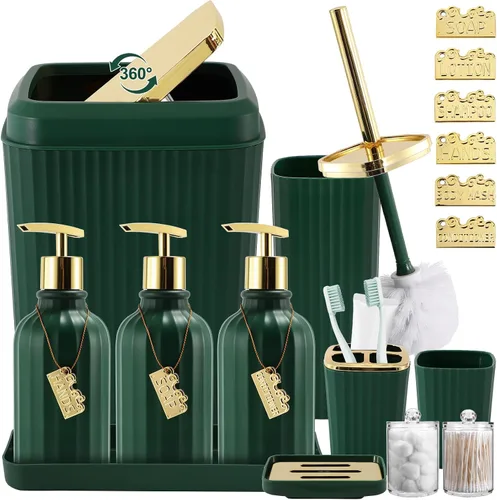 Miniatura 24 de 21PCS Bathroom Sets with Shower Curtain and Rugs Bathroom Accessories Set Beige Bathroom Set Complete with Trash Can, Toilet Brush, Qtip Holder &