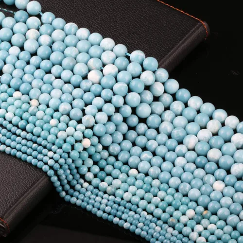 Miniatura 5 de Cuentas de larimar 100% naturales redondas de piedra suelta para hacer joyas, collar, regalo, 0.157 in
