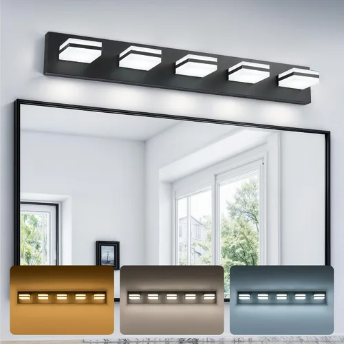 Miniatura 10 de VONLUCE Lámpara de tocador de baño, 3 luces LED modernas de tocador, luz de baño ajustable 3CCT con función de memoria, pantallas giratorias