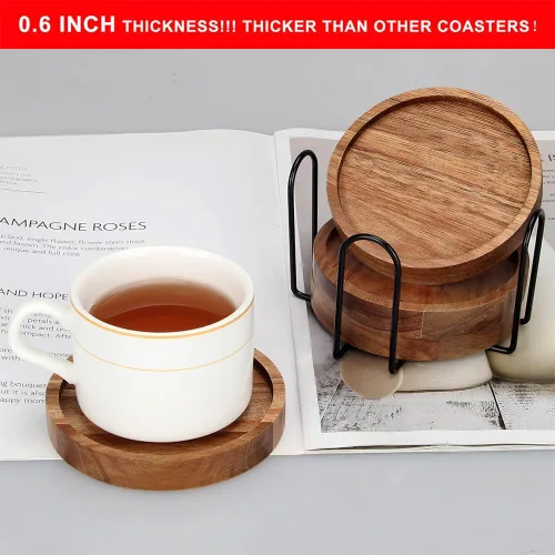 Miniatura 3 de 4 posavasos de madera de granja con soporte, lindo juego de posavasos de madera para bebidas al aire libre, decoración del hogar, decoración de mesa