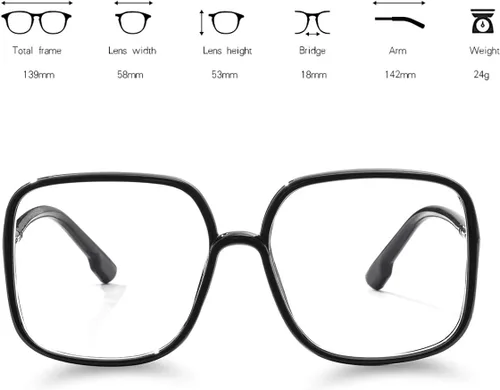 Miniatura 3 de BIGGY Oversized Square Blue Light Blocking Glasses - Ultralight Fashion Nerd Frames for Women Men
