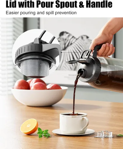 Miniatura 4 de Pack de 2 cafeteras de infusión en frío - Jarra de vidrio Mason de 64 oz con filtro de acero inoxidable, tapa con pico para café helado, té, 2 Pack