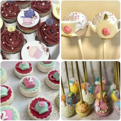 Miniatura 7 de Molde de fondant para cupcakes, 4 paquetes de moldes de silicona para taza de café para decoración de tartas de fiesta de té, adornos de cupcakes