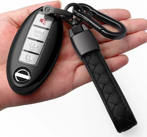 Funda compatible con llavero Nissan con llavero de cuero, TPU suave, protección de 360 grados, estuche para llave para Altima Maxima Rogue Armada