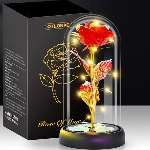 Miniatura 9 de Otlonpe Regalos de flores para el día de la madre para mamá de hija e hijo, regalo de rosas iluminadas de vidrio preservado para siempre, para Azul