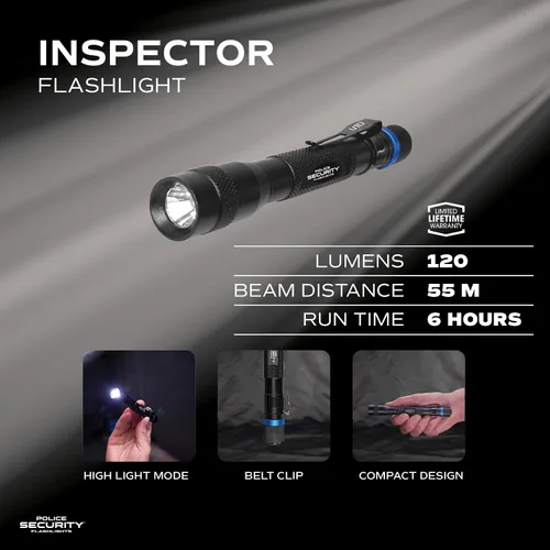 Miniatura 6 de Police Security Inspector - Linterna LED de bolsillo, brillante de 120 lúmenes, mini luz de mano con clip para cinturón, compacta, resistente a