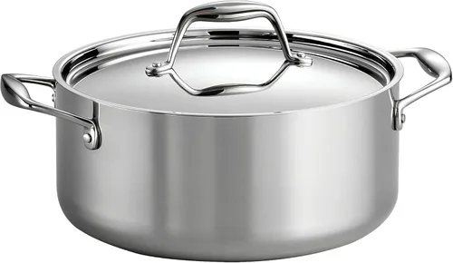 Tramontina Signature - Olla holandesa de acero inoxidable recubierta tricapa de 5 cuartos de galón con tapa, lista para inducción, apta para