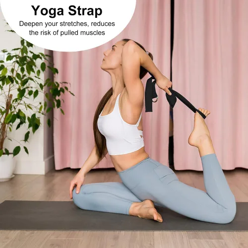 Miniatura 6 de Juego de 2 bloques de yoga y 2 correas de yoga, bloques de espuma EVA antideslizantes, ladrillos de yoga de alta densidad con correa de 6 pies, Negro
