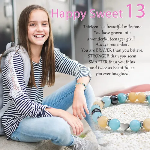 Miniatura 2 de jewelrycard Regalos de cumpleaños de 13 a 60 años para mujeres y niñas, pulsera de piedra natural para mujeres, regalos de 13, 16, 21, 40, 50 años