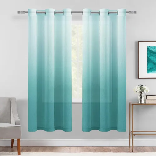Miniatura 60 de DWCN Cortinas Transparentes Ombré - Cortinas de Lino Sintético con Gradiente Semi Voile con Ojales en la Parte Superior para Dormitorio y Sala