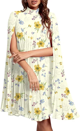 Miniatura 18 de Rooscier Vestido midi de fiesta plisado con cuello alto falso y espalda abierta para mujer