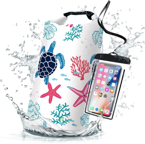 Bolsa seca impermeable, con parte superior enrollable, tortuga marina, coral, estrella de mar, pequeña mochila impermeable de 5L/10L/20L, bolsas