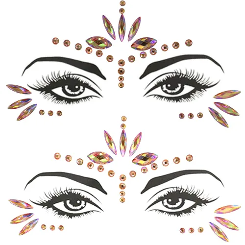 Miniatura 12 de Gemas Faciales de Sirena Joyas Adhesivas para Halloween Cuerpo Ojos Cara Joyas Gemas para Festivales Rave Tatuaje con Purpurina Cristales Rosa