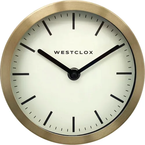 Westclox Reloj de mesa y pared contemporáneo para el hogar u oficina, reloj analógico redondo de 6 pulgadas con marco de metal dorado cepillado,