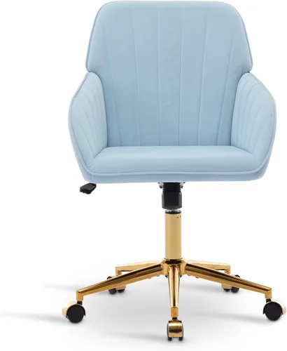 Miniatura 11 de Silla de tocador de terciopelo con ruedas, silla giratoria de maquillaje de altura ajustable, silla de escritorio pequeña sin brazos para Blanco-2