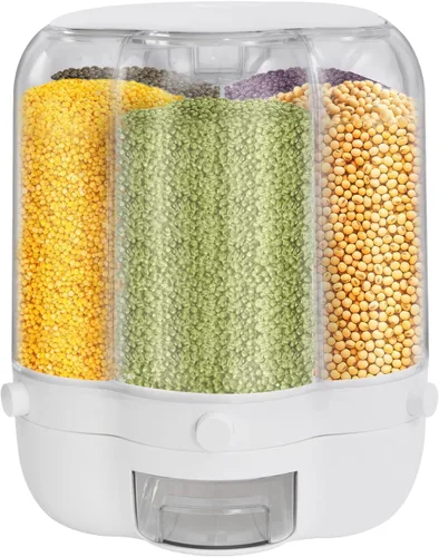 Miniatura 8 de Dispensador de cereales, Dispensador de grano giratorio de 360 ° de 6 rejillas, Dispensador de arroz transparente de tamaño de compartimento 24