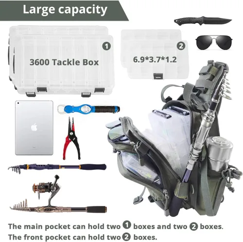 Miniatura 4 de Blisswill - Bolsa de almacenamiento para equipo de pesca al aire libre - Mochila de pesca grande resistente al agua