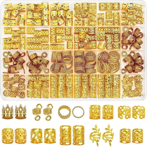 220 piezas de joyería dorada para el cabello, accesorio de Tuefuzy para el cabello, accesorio para rastas, trenzas de metal dorado, anillos y clips