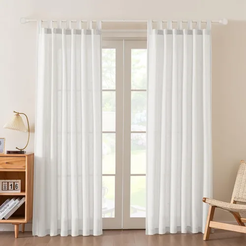 Miniatura 23 de FantasDecor Cortinas de lino de 63 pulgadas de largo, 2 paneles con pestañas superiores para sala de estar/dormitorio, cortinas texturizadas de lino