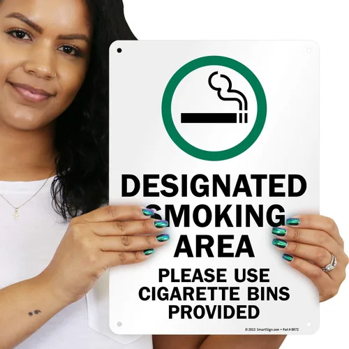 Miniatura 2 de SmartSign Cartel de "Área designada para fumar, por favor use los contenedores de cigarrillos proporcionados", plástico de 10 x 14 pulgadas Plástico