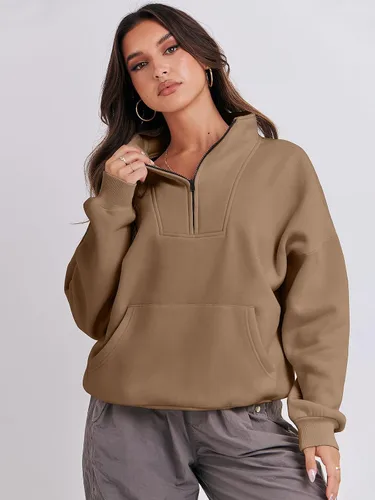 Miniatura 3 de ANRABESS Sudaderas de manga larga para mujer, forro polar de gran tamaño, media cremallera, sudaderas con capucha para adolescentes y niñas, suéter