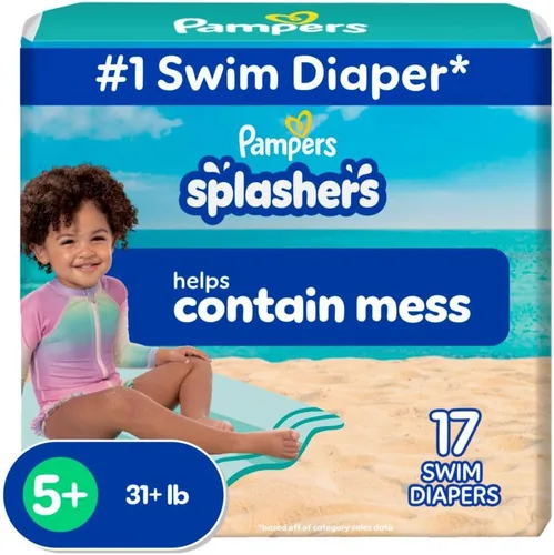 Pañales de natación Pampers - Splashers - Tamaño 5+, 17 unidades, pantalones de natación desechables para bebé sin huecos