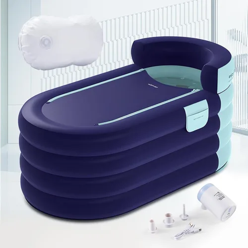 Bañera inflable para adultos de 63 pulgadas con bomba de aire inalámbrica, ideal para baño de hielo caliente, diseño de drenaje rápido con manguera