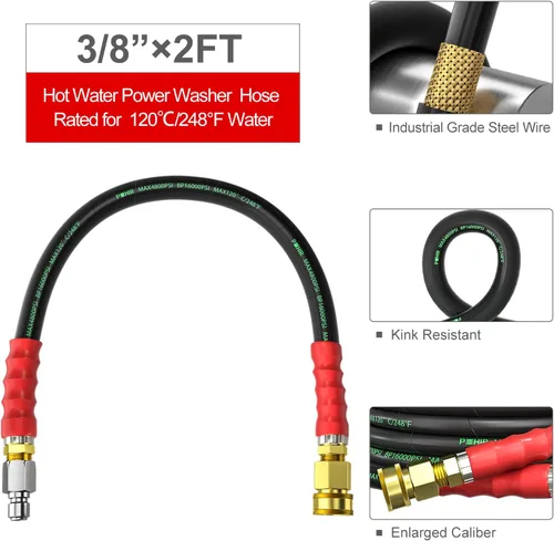 Miniatura 3 de POHIR Manguera de látigo para lavadora a presión de 3/8 pulgadas de 2 pies, manguera de conector de carrete de manguera corta para lavado a presión