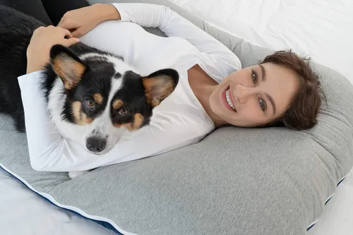 Miniatura 4 de Meiz - Almohada de embarazo, almohadas refrescantes de embarazo para dormir, almohada de embarazo de cuerpo completo con funda reversible de jersey