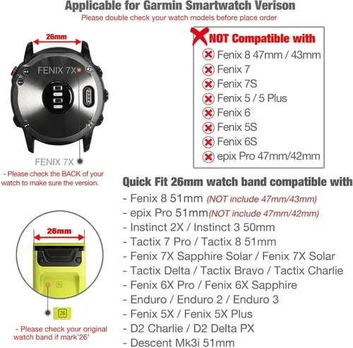 Miniatura 3 de Abanen Correas de reloj de cuero de ajuste rápido de 1.024 in para Garmin epix Pro de 2.008 in, Fenix 7X, Fenix 6X, Fenix 5X, fibra de cuero