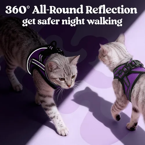 Miniatura 5 de rabbitgoo Juego de arnés y correa para gatos para caminar, a prueba de escapes, chaleco suave ajustable para gatitos con tira reflectante