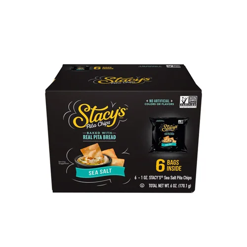 Stacy's Chips de pita, sal marina, sin colores ni sabores artificiales, 1 onza (paquete de 6)