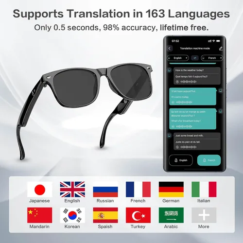 Miniatura 4 de EarlySincere Gafas de sol Bluetooth para hombre y mujer, traducción AI, duración de la batería de 50 horas, protección UV, control de voz, gafas